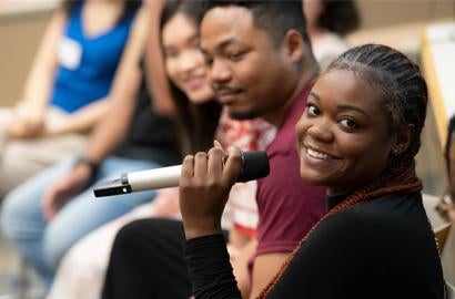 Current Pitt Law student of color panel and administration panel talk with potential incoming students of color from other universities